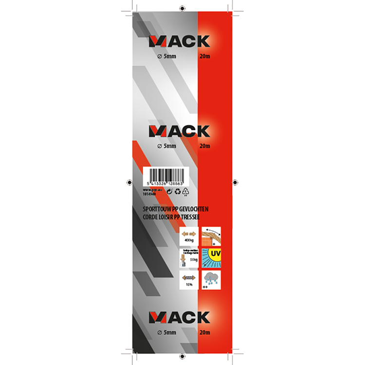 Mack 1014940 - corde de sport brin tressé pp5mm 20m | 5 pièces