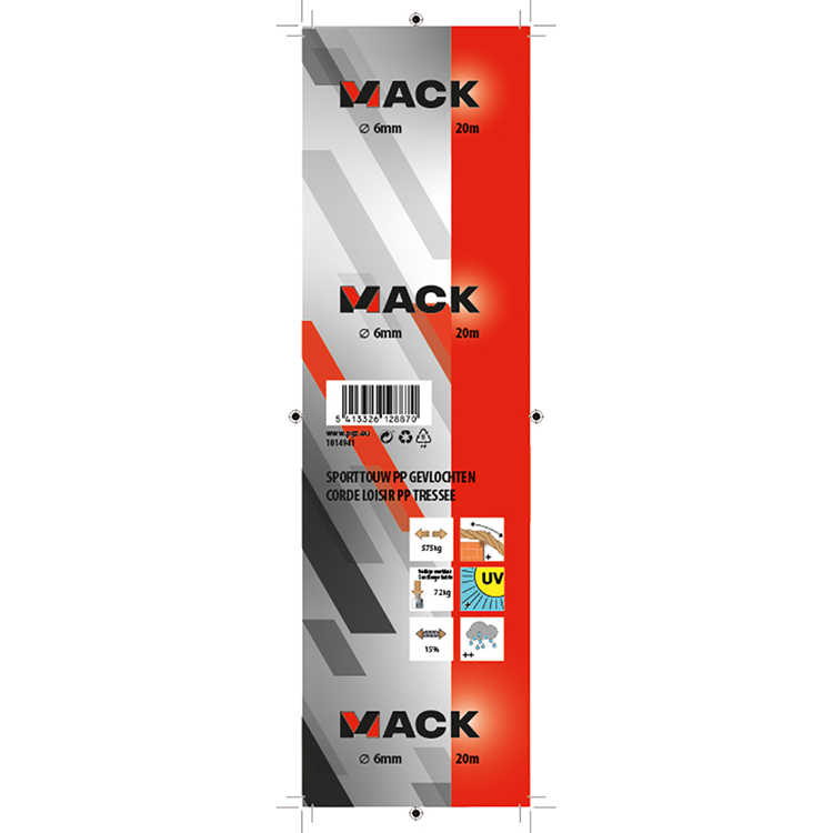 Mack 1014941 - corde de sport pp tressé toron 6mm 20m | 5 pièces