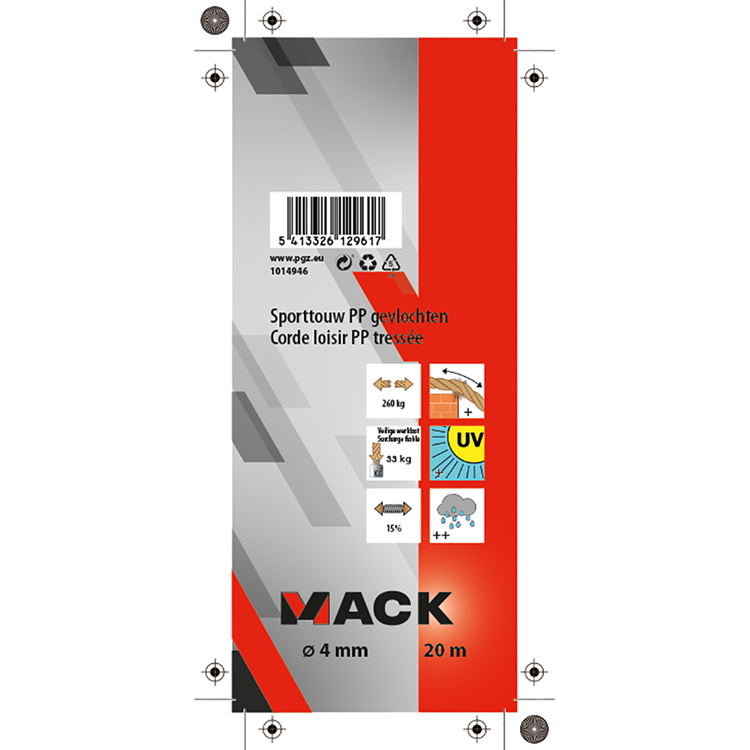 Mack 1014946 - corde de sport pp tressé toron 4mm 20m | 5 pièces
