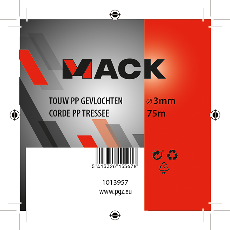 Mack 1013957 - Bobine pp tressée blanc bleu 3mm 75m | 5 pièces