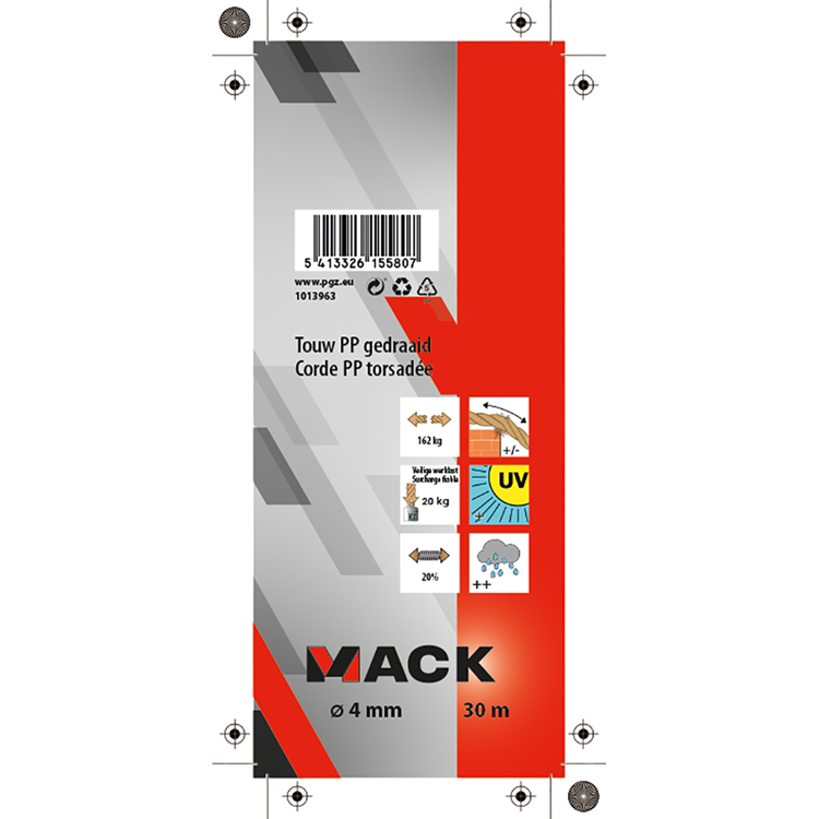 Mack 1013963 - fil pp torsadé orange 4mm 30m | 5 pièces