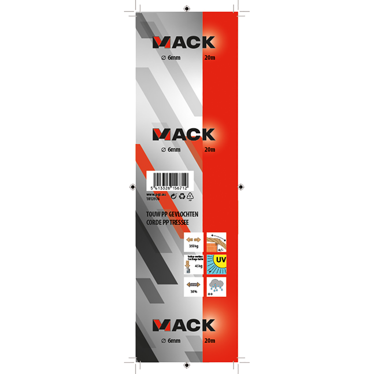 Mack 1013976 - pp tressé blanc bleu fil 6mm 20m | 5 pièces