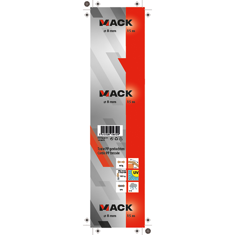 Mack 1013977 - pp tressé blanc bleu brin8mm 15m | 5 pièces