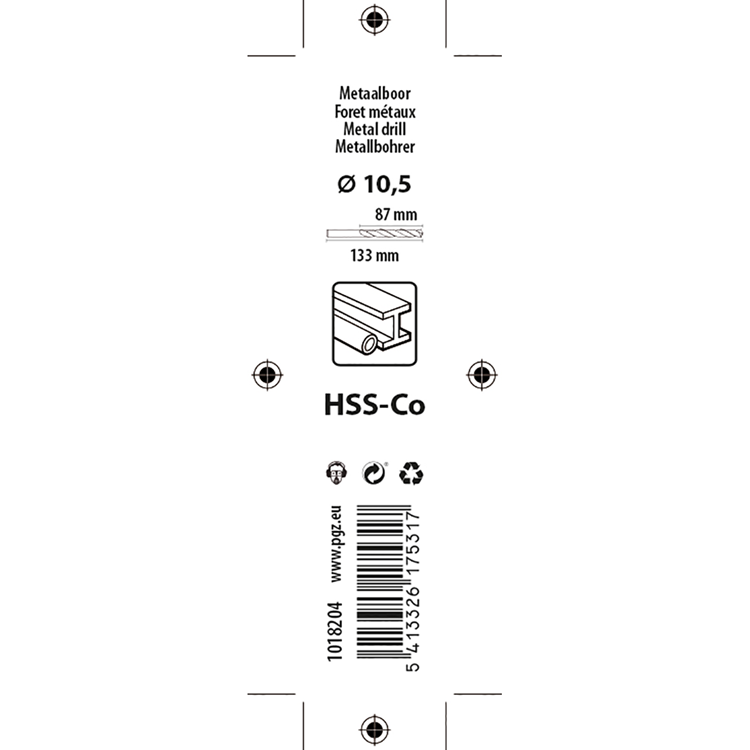 Mack 1018204 - foret à métaux hss co5% din 338 ø 10,5 x 133 mm | 5 pièces