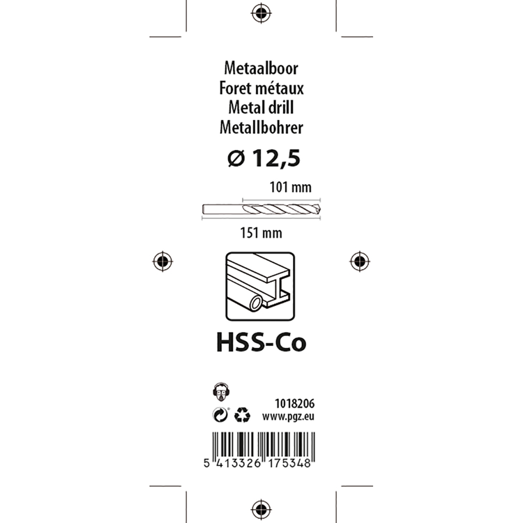 Mack 1018206 - foret à métaux hss co5% din 338 ø 12,5 x 151 mm | 5 pièces