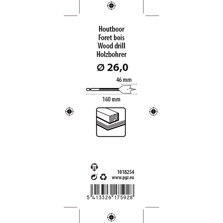 Mack 1018254 - foret à bois plat DIN 7487 ø 26,0 x 160 mm | 5 pièces