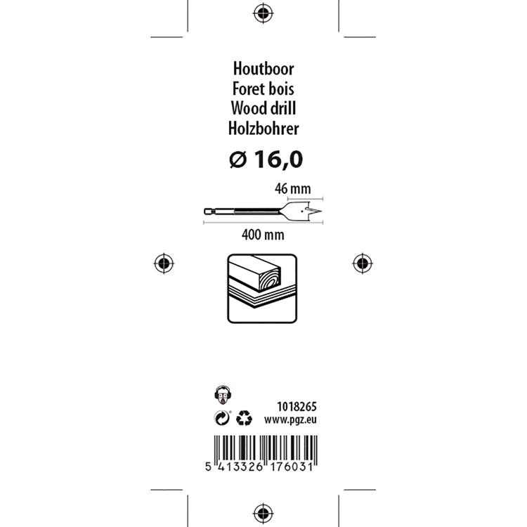 Mack 1018265 - foret à bois plat DIN 7487 ø 16,0 x 400 mm | 5 pièces