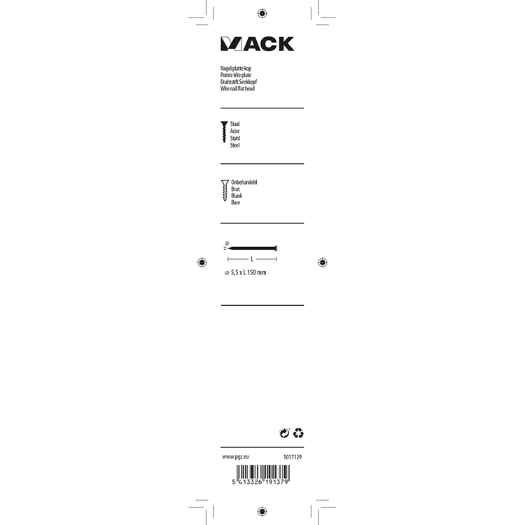 Mack 1017129 - clou tête plate 180 gr 5,5 x 150 mm | 5 pièces