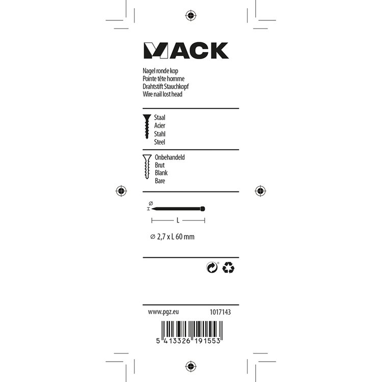 Mack 1017143 - clou tête ronde 150 gr 2,7 x 60 mm | 5 pièces