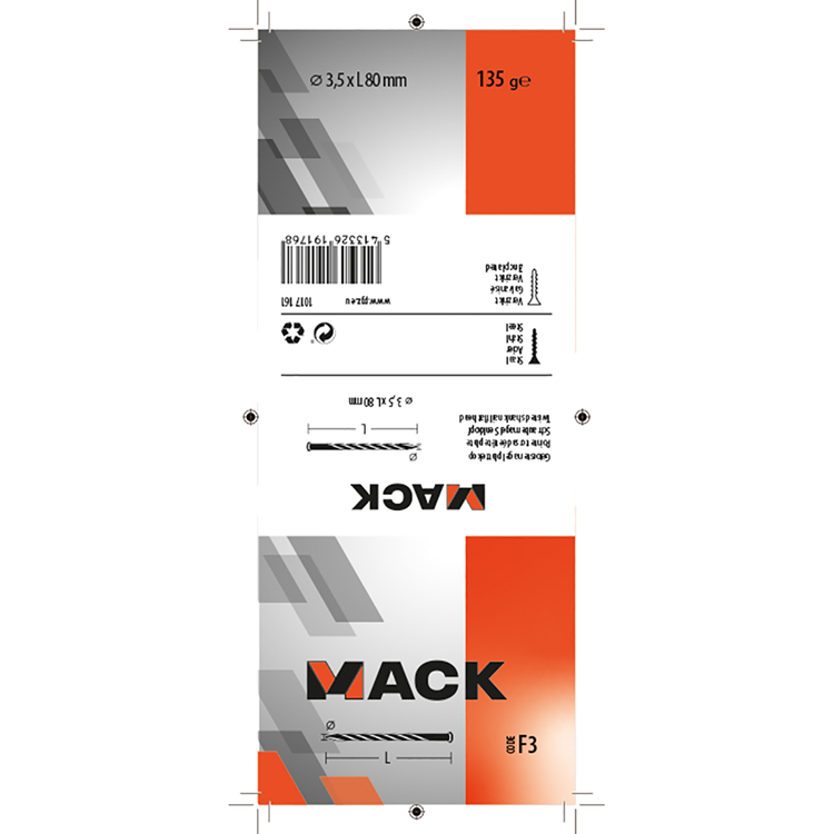 Mack 1017161 - clou torsadé pk galvanisé 135gr 3,5 x 80 mm | 5 pièces
