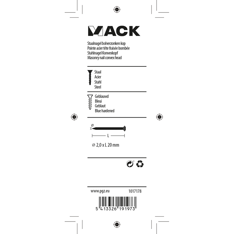 Mack 1017178 - clou en acier bvk acier bleui 40 gr 2,0 x 20 mm | 10 pièces