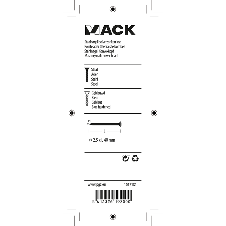 Mack 1017181 - clou en acier bvk acier bleui 45 gr 2,5 x 40 mm | 10 pièces
