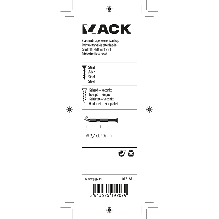 Mack 1017187 - clou à nervures en acier uk st. trempé + galvanisé 18 pièces 2,7 x 40 mm | 10 pièces