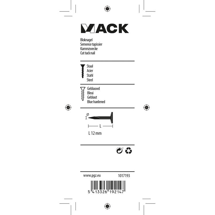 Mack 1017193 - bloc clou acier bleui 50 gr12 mm | 10 pièces