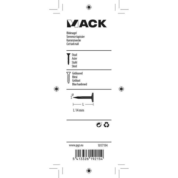 Mack 1017194 - bloc clou acier bleui 50 gr14 mm | 10 pièces