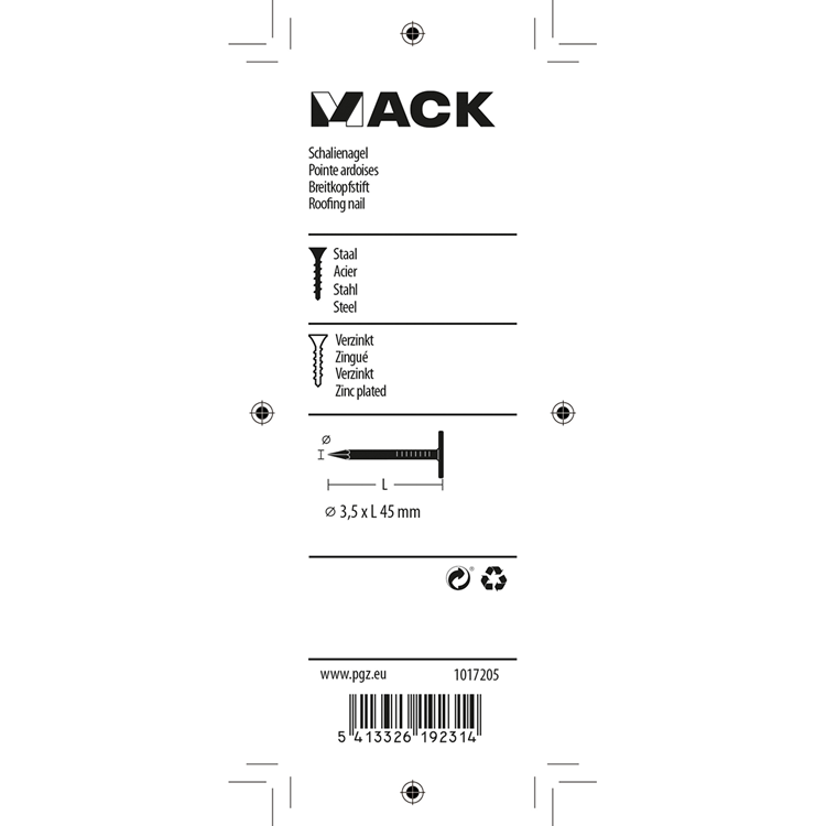 Mack 1017205 - clou de schiste en acier galvanisé 100 gr 3,5 x 45 mm | 5 pièces