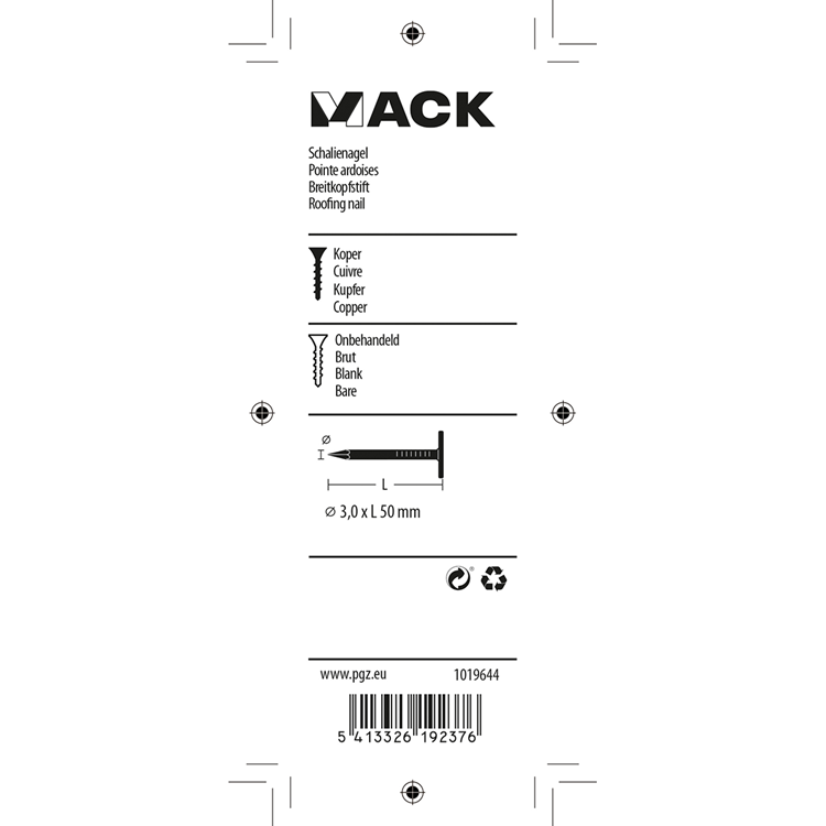 Mack 1019644 - clou de schiste cuivre 30 gr 3,0 x 50mm | 10 pièces