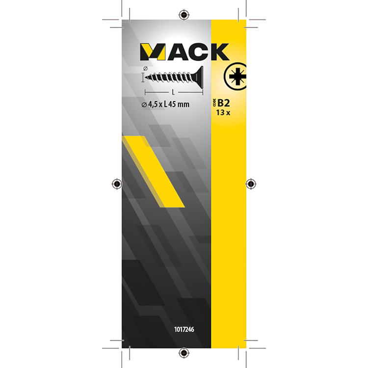 Mack 1017246 - vis pour panneaux d'aggloméré avec tête plaquée jaune 13 pcs 4,5 x 45 mm | 10 pièces