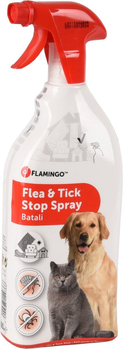Spray anti-puces Flamingo - spray anti-tiques aux puces batali 800ml - spray antiparasitaire - contre les puces - tiques et acariens - avec diméthicone - sans insecticide - pour panier et tapis - fabriqué en Europe