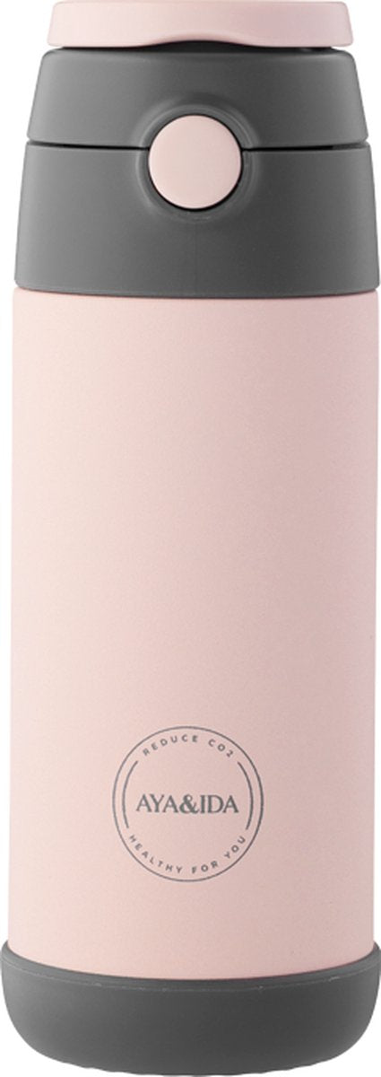 Aya ida - gourde - thermos - bouteille d'eau - paille pour enfants - 350ml - rose tendre