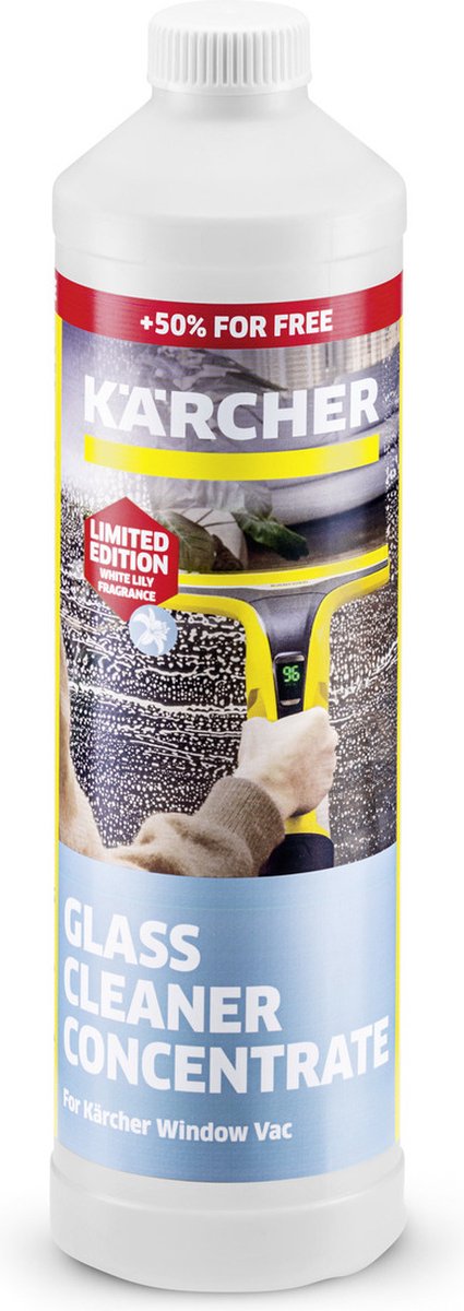 Kärcher window vac concentré de nettoyage pour vitres rm 500, 750 ml - 50% offert - édition limitée - lys blanc - résultat sans traces - effet anti-salissures