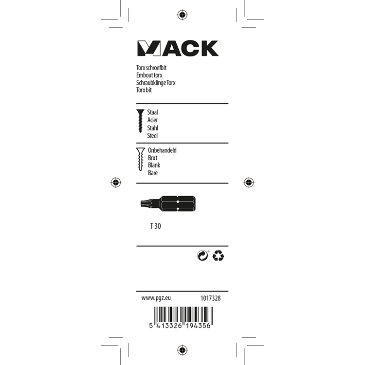Mack 1017328 - embout à vis Torx acier non traité 2 pcs t 30 | 10 pièces