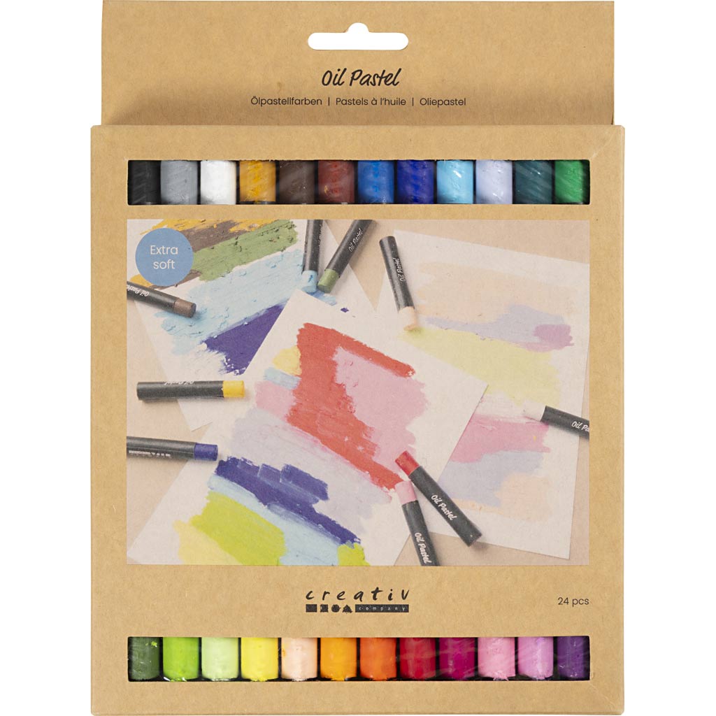 Pastels à l'huile Creativ company, l: 7 cm, épaisseur 11 mm, couleurs pastel, 24 pièces 1 boîte
