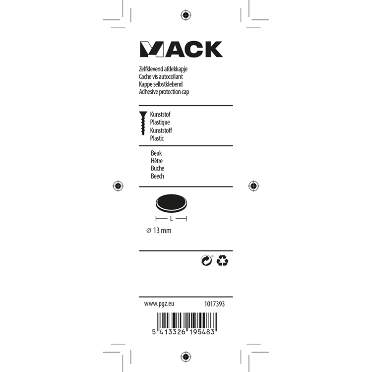 Mack 1017393 - capuchon autocollant hêtre artificiel 96pcs 13 mm | 10 pièces