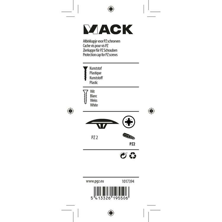 Mack 1017394 - capuchon pour vis pz plastique blanc 40 pcs pz 2 | 10 pièces