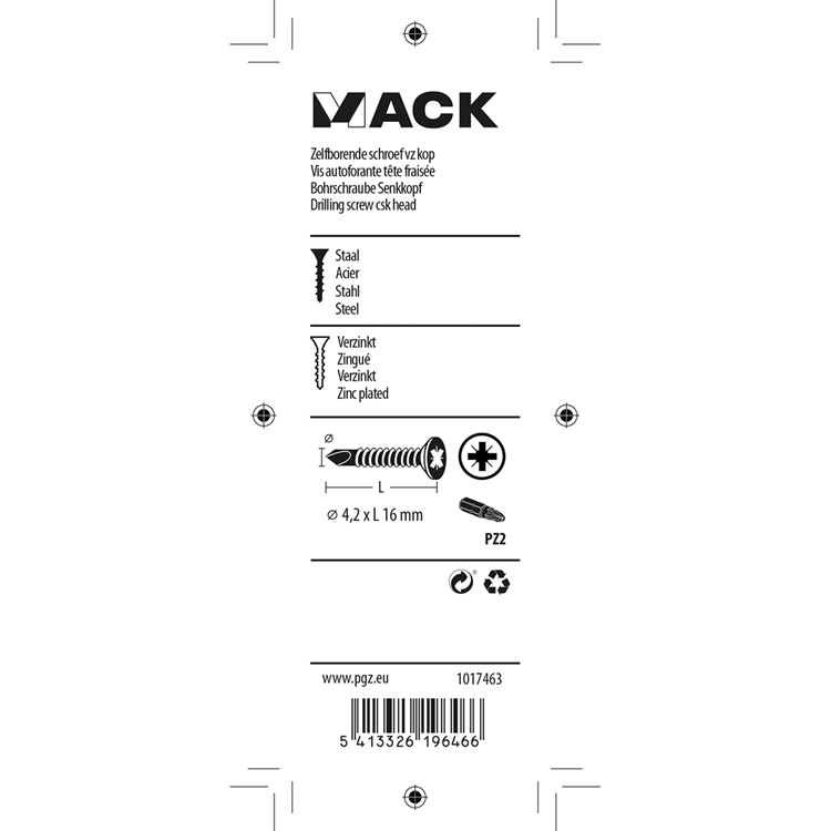 Mack 1017463 - vis autoperceuse à tête galvanisée. 28 pièces 4,2 x 16 mm | 10 pièces