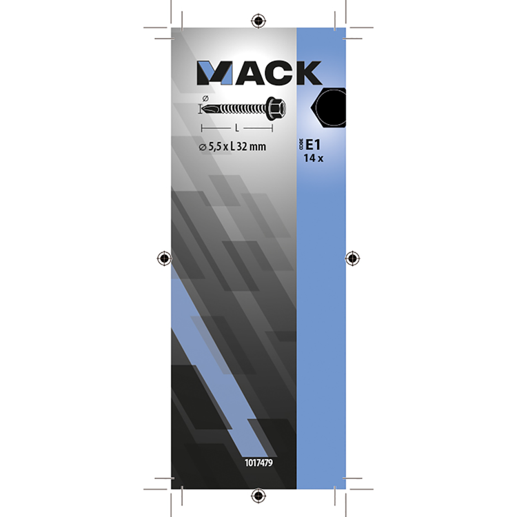 Mack 1017479 - vis autoperceuse hexagonale. tête galvanisée. 14 pièces 5,5 x 32 mm | 5 pièces