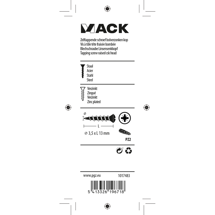 Mack 1017483 - vis autotaraudeuses plaquées bvk 30 pcs 3,5 x 13 mm | 10 pièces