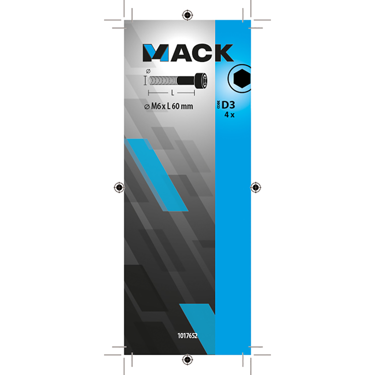 Mack 1017652 - boulon à six pans creux cyl. tête plaquée. 4 pièces m6 x 60 mm | 10 pièces