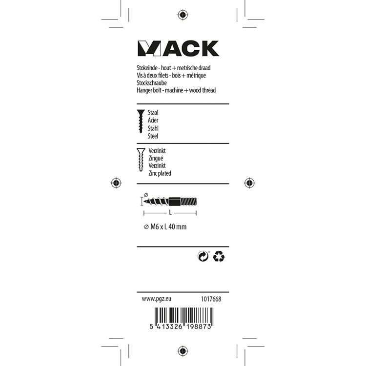 Mack 1017668 - embout bois + mètre. fil cond. 5 pièces m6x40 | 10 pièces