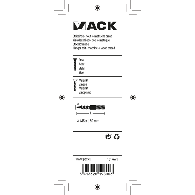 Mack 1017671 - embout bois + mètre. fil cond. 4 pièces m8x80 | 10 pièces