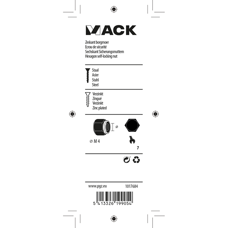 Mack 1017684 - contre-écrou hexagonal en acier galvanisé 20 pcs m4 | 10 pièces