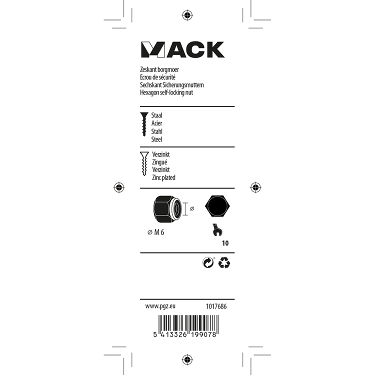 Mack 1017686 - contre-écrou hexagonal en acier galvanisé 14 pcs m6 | 10 pièces