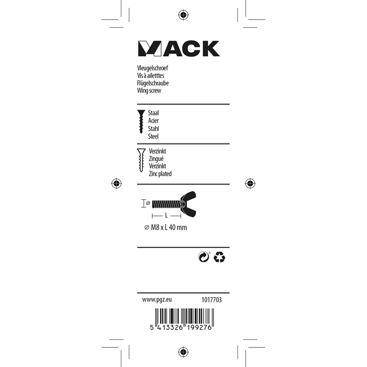Mack 1017703 - vis à oreilles galvanisée jaune 2 pcs m8 x 40 mm | 10 pièces