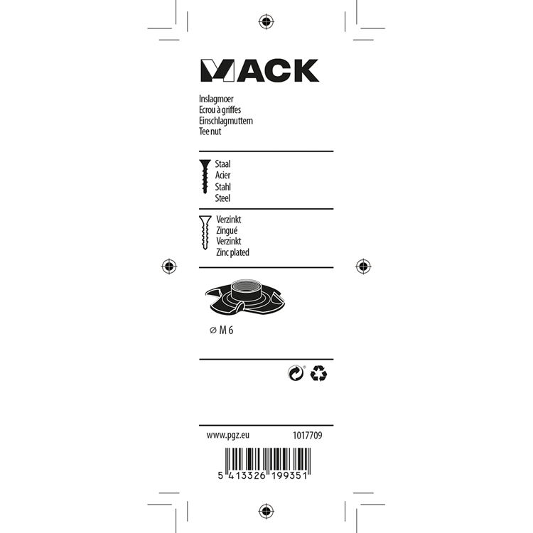 Mack 1017709 - écrou à choc en acier galvanisé 4 pcs m6 | 10 pièces