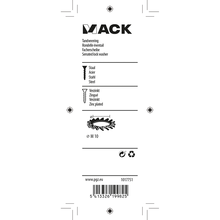 Mack 1017751 - rondelle élastique dentée en acier galvanisé 10 pcs m10 | 10 pièces