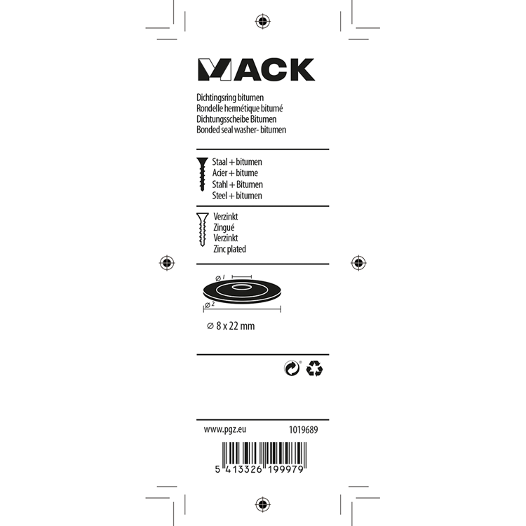 Mack 1019689 - bague d'étanchéité bitume galvanisé 8 pièces 8 x 22 mm | 10 pièces