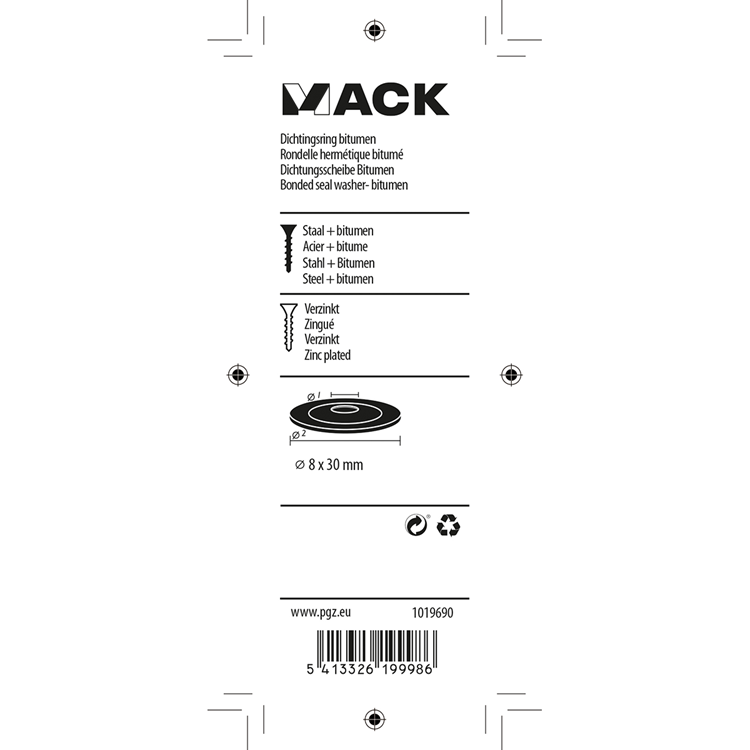 Mack 1019690 - bague d'étanchéité bitume galvanisé 6 pièces 8 x 30 mm | 10 pièces