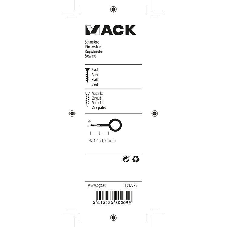Mack 1017772 - oeil à vis en acier galvanisé 10pcs 4,0 x 20 mm | 10 pièces