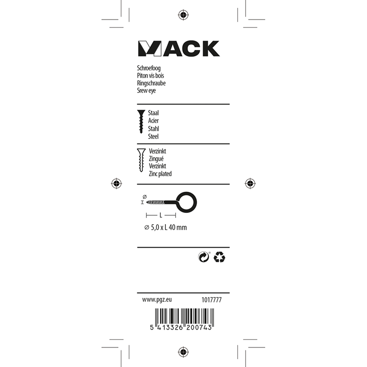 Mack 1017777 - oeil à vis en acier galvanisé 4 pcs 5,0 x 40 mm | 10 pièces