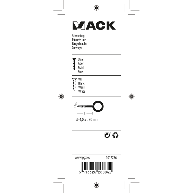 Mack 1017786 - oeil à vis acier blanc 4 pcs 4,0 x 30 mm | 10 pièces