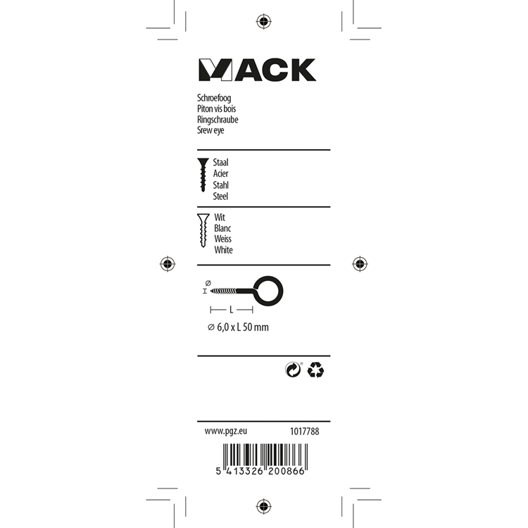 Mack 1017788 - oeil à vis acier blanc 2 pcs 6,0 x 50 mm | 5 pièces