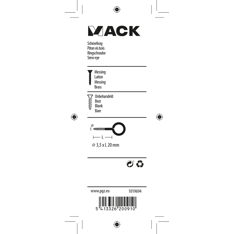 Mack 1019694 - oeil à vis en laiton 3 pcs 3,5 x 20mm | 10 pièces