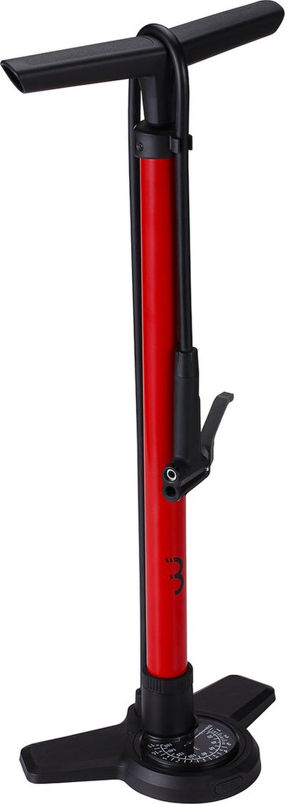 Pompe à vélo Bbb cycling airboost 2.0 avec manomètre - 11 bar 160 psi - valves : Dunlop, Presta Schräder - pompe à pied haute pression pour vélo de course et VTT - rouge - BFP-28