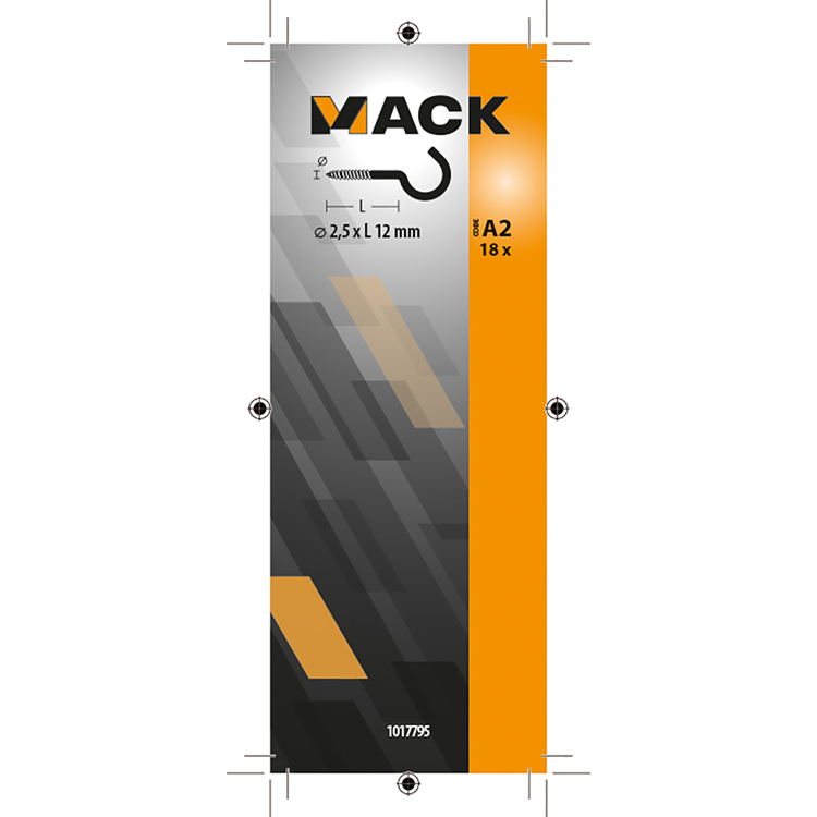 Mack 1017795 - crochet à vis acier galvanisé 18pcs 2,5 x 12 mm | 10 pièces