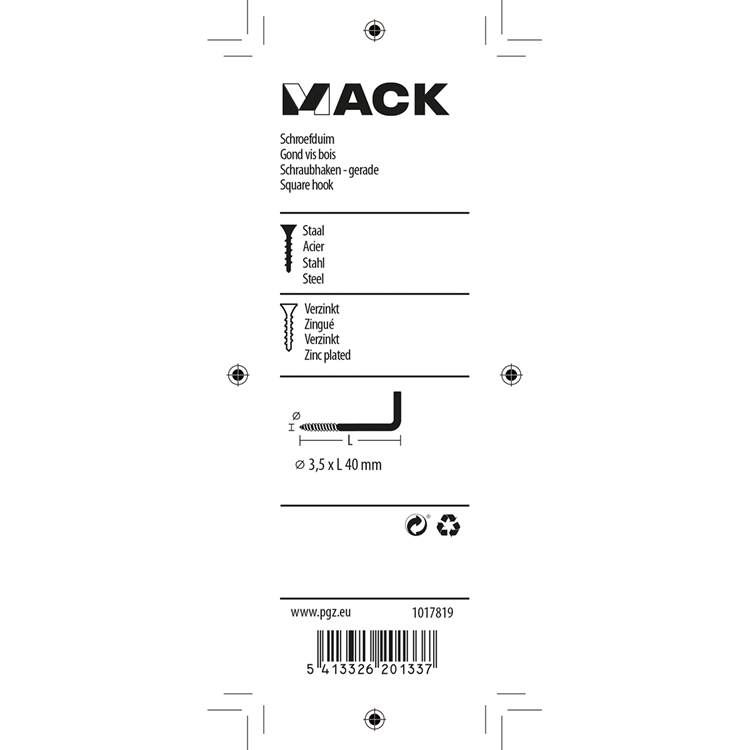 Mack 1017819 - vis à pouce en acier galvanisé 10 pcs 3,5 x 40 mm | 10 pièces